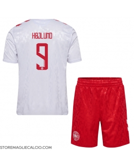 Danimarca Rasmus Hojlund #9 Maglia Gara Trasferta Repliche Europei 2024 Bambino